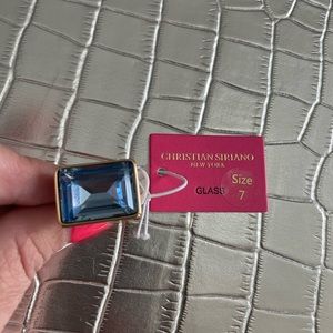 New 14k gold plated Christian Siriano blue glass ring